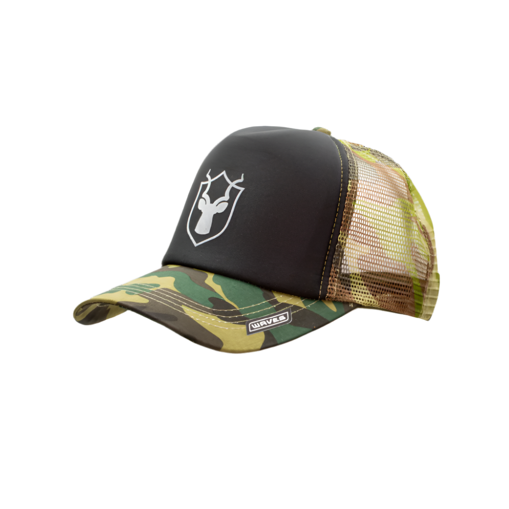 Cap - (Trucker) Camo & Black WILDHEADZ