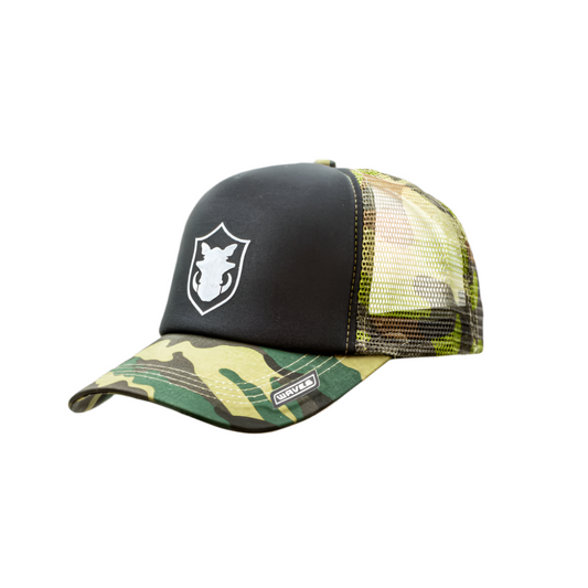 Cap - (Trucker) Camo & Black WILDHEADZ