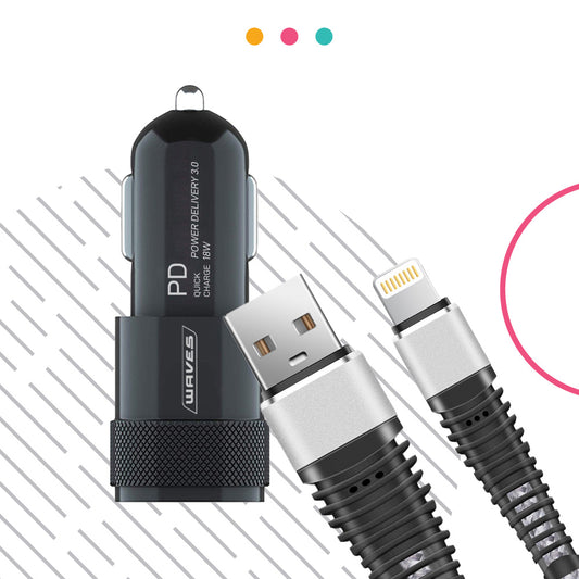 Waves Car Charger & Lightning Data Cable