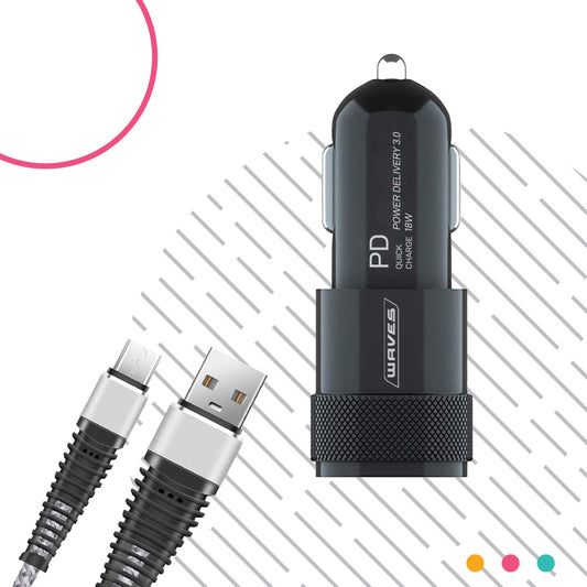 Waves Car Charger & Micro Data Cable