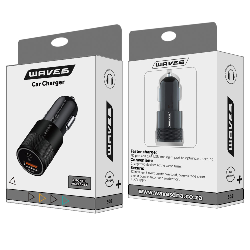 Waves Car Charger & Lightning Data Cable