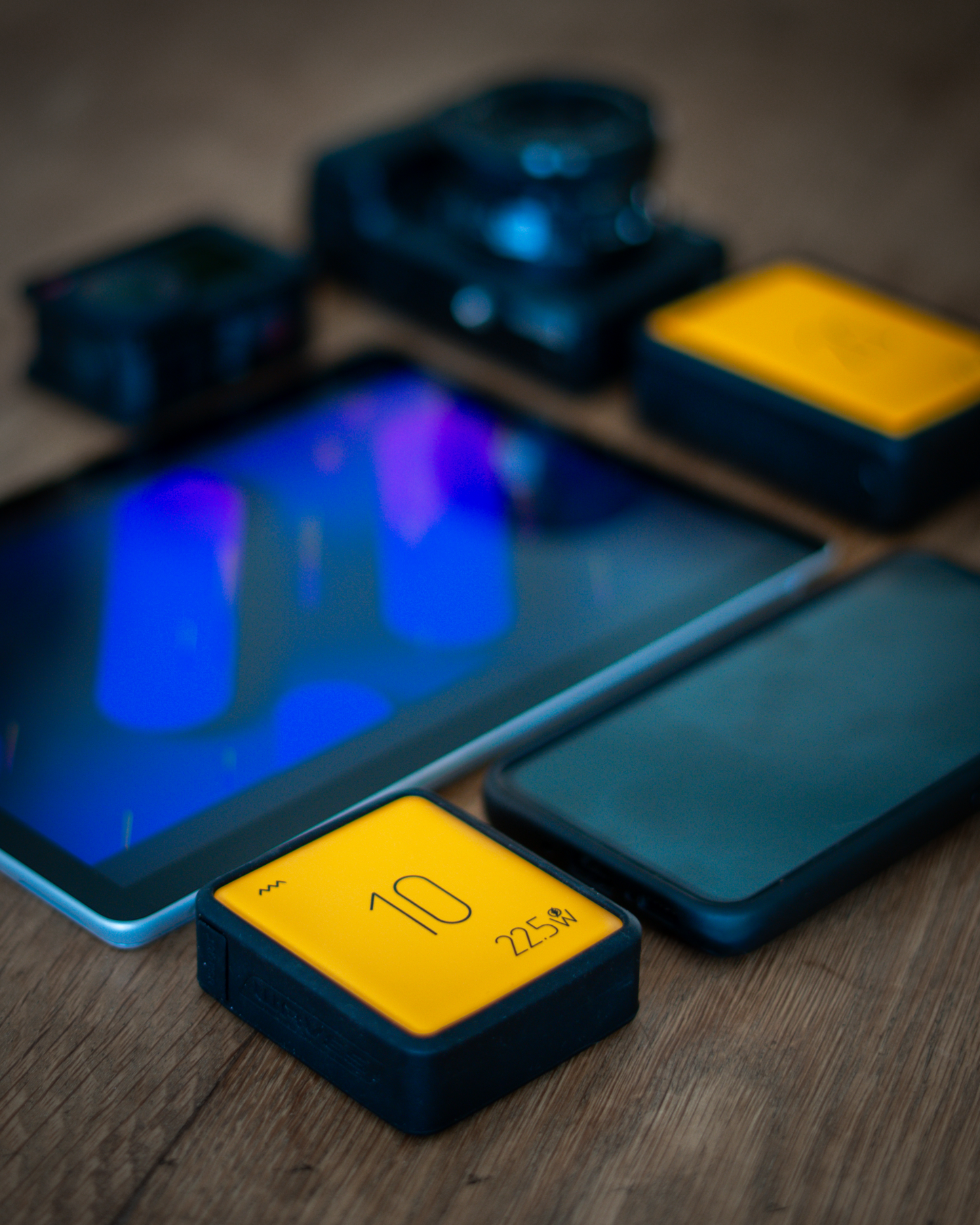 Yellow device with '10' with devices around it